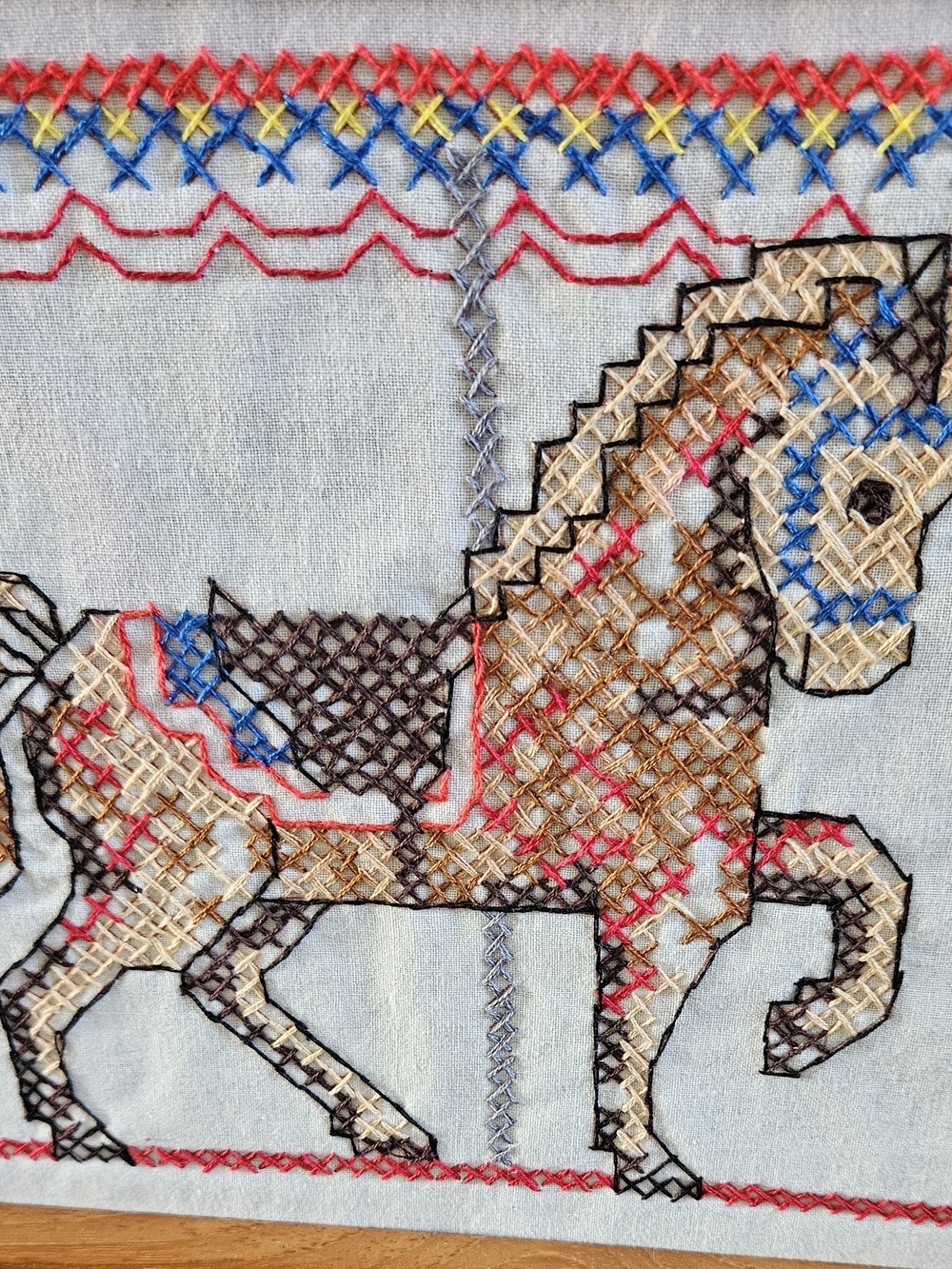 Hand-Embroidered Carousel Horse Wall Art - Multicolor